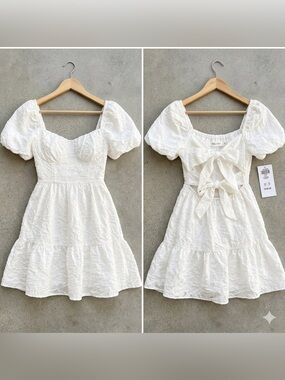 NWT - $145 Retail Mustard Seed White Puff-Sleeve Mini Dress